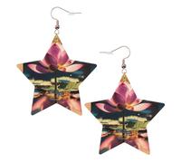 Orecchini da donna con fiori di loto rosa, orecchini pendenti a forma di stella scintillante, gioielli alla moda per una serata fuori