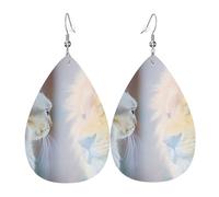 Orecchini da donna con gatto che si guarda allo specchio, orecchini colorati in pelle a goccia per donne alla moda, orecchini a goccia gioielli