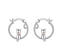 Orecchini da Donna con Gatto in Argento 925 - Orecchini a Cerchio Lunare per Ragazze e Bambini - Regalo di Gioielli