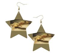 Orecchini da donna con geco leopardato di sabbia, orecchini pendenti a forma di stella scintillante, gioielli alla moda per una serata fuori, One Size, Pelle
