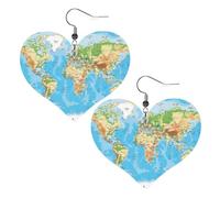 Orecchini da donna con mappa del mondo, alla moda, in pelle sintetica stampata su entrambi i lati, orecchini leggeri