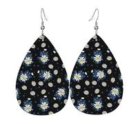 Orecchini da donna con margherite bianche e blu, orecchini in pelle a goccia colorati per le donne alla moda, orecchini a goccia gioielli