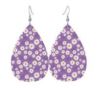 Orecchini da donna con margherite e petali viola, orecchini a goccia colorati in pelle per le donne alla moda, orecchini a goccia gioielli