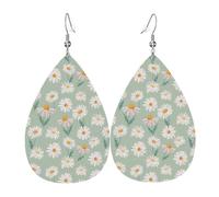 Orecchini da donna con margherite verde chiaro, orecchini in pelle a goccia colorati per le donne alla moda, orecchini a goccia gioielli