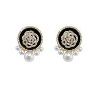 Orecchini da donna con micro pavé di zirconi e perle, design vintage a forma di rosa, eleganti orecchini a perno da donna, gioielli romantici pendenti floreali