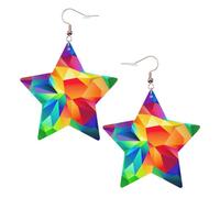 Orecchini da donna con motivo geometrico arcobaleno, orecchini pendenti a forma di stella scintillante, gioielli alla moda per una serata fuori, One Size, Pelle