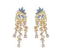 Orecchini da donna con nappe multistrato, con zirconi blu marquise e gocce di quadrifoglio, stile dichiarazione per feste per eventi serali