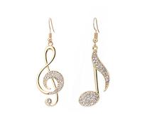 Orecchini da donna con note musicali, orecchini in oro rosa ipoallergenico e placcato argento con cristallo, 3.5cm, Rame Cristallo, Zirconia cubica