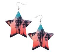 Orecchini da donna con palma al tramonto, orecchini pendenti con stella scintillante, gioielli alla moda per una serata fuori, One Size, Pelle