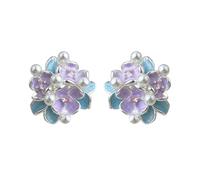 Orecchini da donna con perle a forma di fiore sfumato viola e blu, petali a grappolo con centro di cristallo, stile country francese per feste di nozze