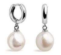Orecchini da donna con perle coltivate d'acqua dolce barocche pendenti o con grande zircone segreto e YOU design te e io - Orecchini in argento sterling rodiato 925 millesimi con grande dado.