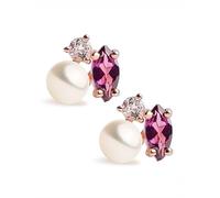 Orecchini da donna con perle coltivate d'acqua dolce bianche collezione Youniq SECRET & YOU - Orecchini in argento sterling 925- placcati in oro rosa 18 carati, Perla