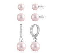 Orecchini da donna con perle d’acqua dolce argento 925, Pendenti Orecchini di perle bianche, 3 paia Perla Semplici Borchie D'acqua Dolce earrings di Perle, idea regalo per donne, ragazze