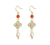 Orecchini da donna con perle d'acqua dolce, stile vintage cinese, design fatto a mano, con micro zirconi pavé, accessori eleganti, con confezione regalo bianca
