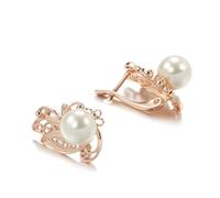 Orecchini da donna con perle floreali vintage in oro rosa 585