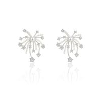 Orecchini da donna con perle fuochi d'artificio, scintillanti orecchini a perno in lega di zirconia cubica, eleganti orecchini a forma di petardo, per feste, matrimoni, uso quotidiano, 1 paio