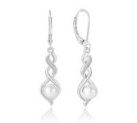 Orecchini da donna con perle in argento Sterling 925, con pendente a monachella, con perla singola, per anniversario, festa della mamma, compleanno, Natale, regali per lei, Argento sterling, Perla