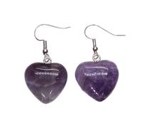 Orecchini da donna con pietra di quarzo rosa e ametista naturale a forma di cuore, con ametista