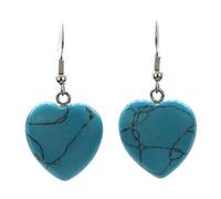 Orecchini da donna, con pietra di quarzo rosa e ametista naturale, a forma di cuore, con gancio e gancio, colore: blu turchese