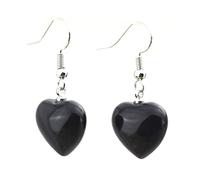 Orecchini da donna con pietra naturale a forma di cuore con cristallo di quarzo ametista, occhio di tigre, orecchini pendenti a gancio, per donne, nero