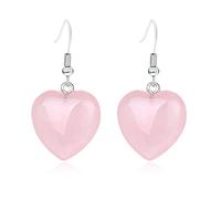 Orecchini da Donna con Pietre Preziose,Orecchini Pendenti in Quarzo Rosa Naturale con Pendente A Cuore Orecchini Pendenti con Gancio Orecchini con Pietre Preziose Cristallo Reiki Balance Chakra Gioi