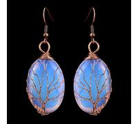 Orecchini da Donna con Pietre Preziose,Orecchini Pendenti Opale Vintage con Involucro di Filo Albero della Vita Ciondolo Ovale Orecchini Pendenti con Gancio Equilibrio di Cristallo Gioielli Chakra R