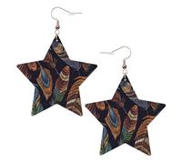 Orecchini da donna con piuma di pavone, orecchini pendenti a forma di stella scintillante, gioielli alla moda per una serata fuori, One Size, Pelle