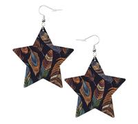 Orecchini da donna con piuma di pavone, orecchini pendenti a forma di stella scintillante, gioielli alla moda per una serata fuori, One Size, Pelle