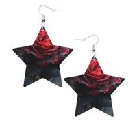 Orecchini da donna con rosa rossa e nera, orecchini pendenti a forma di stella scintillante, gioielli alla moda per una serata fuori, One Size, Pelle