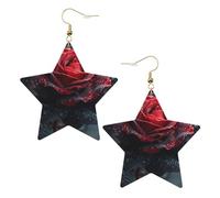 Orecchini da donna con rosa rossa e nera, orecchini pendenti a forma di stella scintillante, gioielli alla moda per una serata fuori, One Size, Pelle