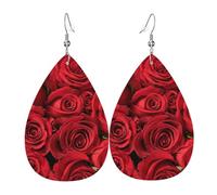 Orecchini da donna con rosa rossa, orecchini pendenti a forma di stella, gioielli chic per celebrazioni, One Size, Pelle