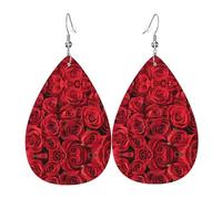 Orecchini da donna con rosa rossa, orecchini pendenti a forma di stella, gioielli chic per celebrazioni, One Size, Pelle