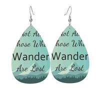 Orecchini da donna con scritta in inglese "Not All Those Who Wander Are Lost1", orecchini a goccia colorati in pelle da donna alla moda, orecchini a goccia gioielli