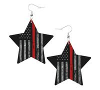 Orecchini da donna con simbolo della bandiera rossa e ascia del pompiere, orecchini pendenti a forma di stella scintillante, gioielli alla moda per una serata fuori, One Size, Pelle