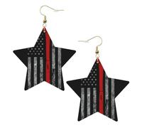 Orecchini da donna con simbolo della bandiera rossa e ascia del pompiere, orecchini pendenti a forma di stella scintillante, gioielli alla moda per una serata fuori, One Size, Pelle