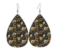Orecchini da donna con stampa a forma di ape, margherite, alla moda, in pelle, alla moda, alla moda, colorati, a goccia