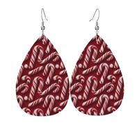 Orecchini da donna con stampa a forma di bastoncino di zucchero, alla moda, in pelle, alla moda, alla moda, colorati, a goccia