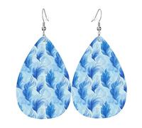 Orecchini da donna con stampa a forma di piuma blu, alla moda, in pelle, alla moda, alla moda, colorati, a goccia