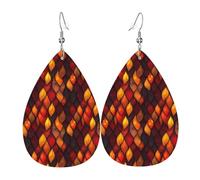 Orecchini da donna con stampa a forma di piuma rossa, orecchini in pelle a goccia alla moda per le donne alla moda, orecchini a goccia colorati