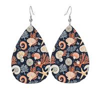 Orecchini da donna con stampa a forma di stella marina e conchiglia nautica, orecchini in pelle a goccia alla moda per le donne alla moda, orecchini a goccia colorati
