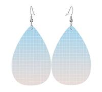 Orecchini da donna con stampa a griglia blu ombré, orecchini alla moda in pelle a goccia per le donne alla moda, orecchini a goccia colorati