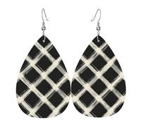 Orecchini da donna con stampa a righe bianche e nere, orecchini in pelle a goccia alla moda per le donne alla moda, orecchini a goccia colorati