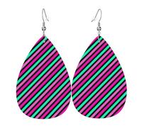 Orecchini da donna con stampa a righe diagonali al neon, orecchini in pelle a goccia alla moda per le donne alla moda, orecchini a goccia colorati