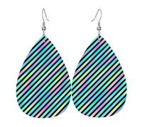 Orecchini da donna con stampa a righe diagonali al neon, orecchini in pelle a goccia alla moda per le donne alla moda, orecchini a goccia colorati