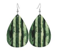 Orecchini da donna con stampa a righe verticali verdi spruzzate, orecchini alla moda in pelle a goccia per le donne alla moda, orecchini a goccia colorati