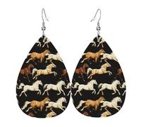 Orecchini da donna con stampa di cavalli che corrono, orecchini in pelle a goccia alla moda per le donne alla moda, orecchini a goccia colorati