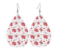 Orecchini da donna con stampa di ciliegie, orecchini alla moda in pelle a goccia per le donne alla moda, orecchini a goccia colorati