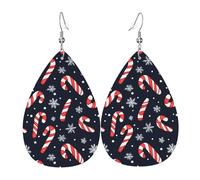 Orecchini da donna con stampa di fiocchi di neve a forma di bastoncino di zucchero, orecchini in pelle a goccia alla moda da donna alla moda, orecchini a goccia colorati