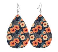 Orecchini da donna con stampa di fiori tropicali arancioni, orecchini in pelle a goccia alla moda per le donne alla moda, orecchini a goccia colorati