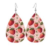 Orecchini da donna con stampa di fragole e fiori luminosi, orecchini in pelle a goccia alla moda per le donne alla moda, orecchini a goccia colorati